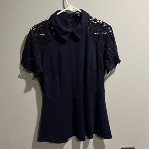 Eloquii Collared Peplum Shirt with Lace Sleeves